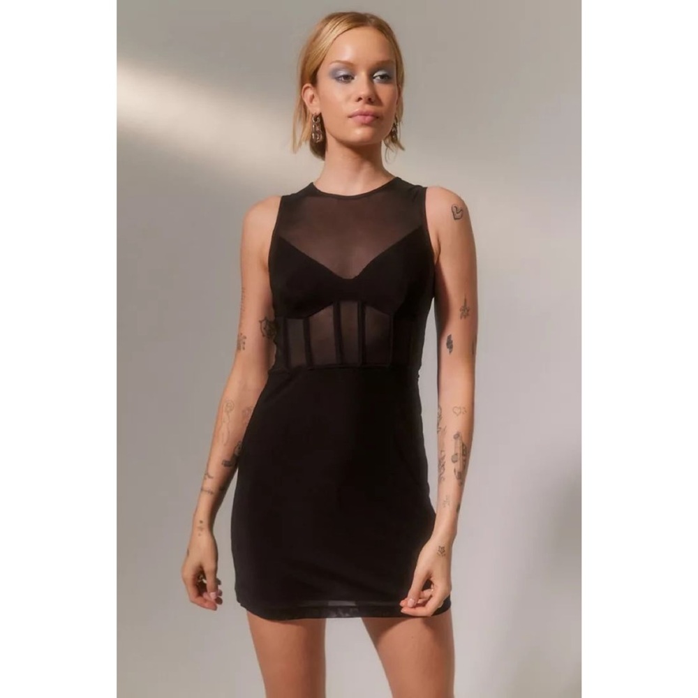UO Neomi Semi-Sheer Corset Mini Dress
